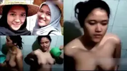 Kakak Adik Mandi Bugil, Hijab Basah Nempel Di Tubuh Menggoda.